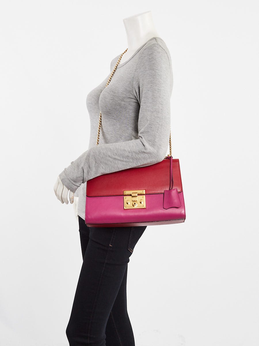 Gucci Pink and Red Leather Padlock Medium Shoulder Bag