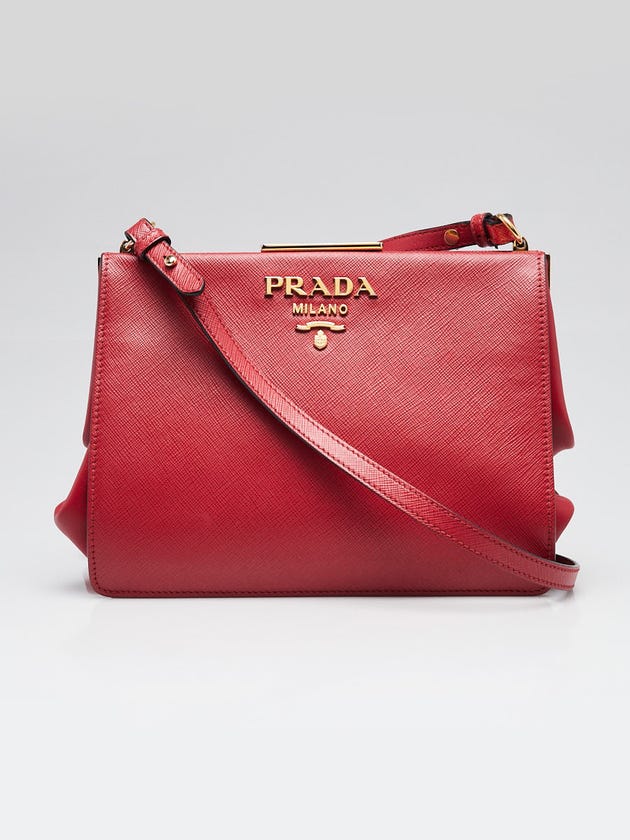 Prada Red Saffiano Leather Light Frame Crossbody Bag