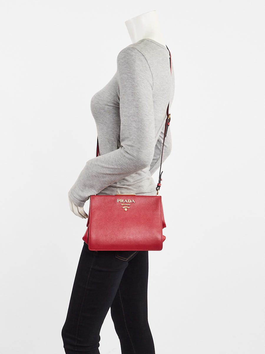Prada Red Saffiano Leather Light Frame Crossbody Bag