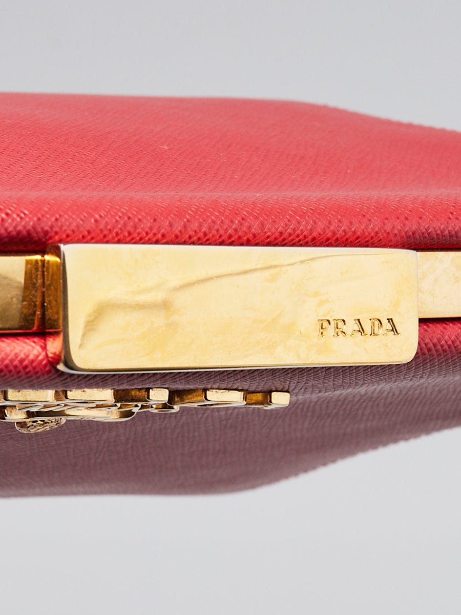 Prada Red Saffiano Leather Light Frame Crossbody Bag | Yoogi's Closet