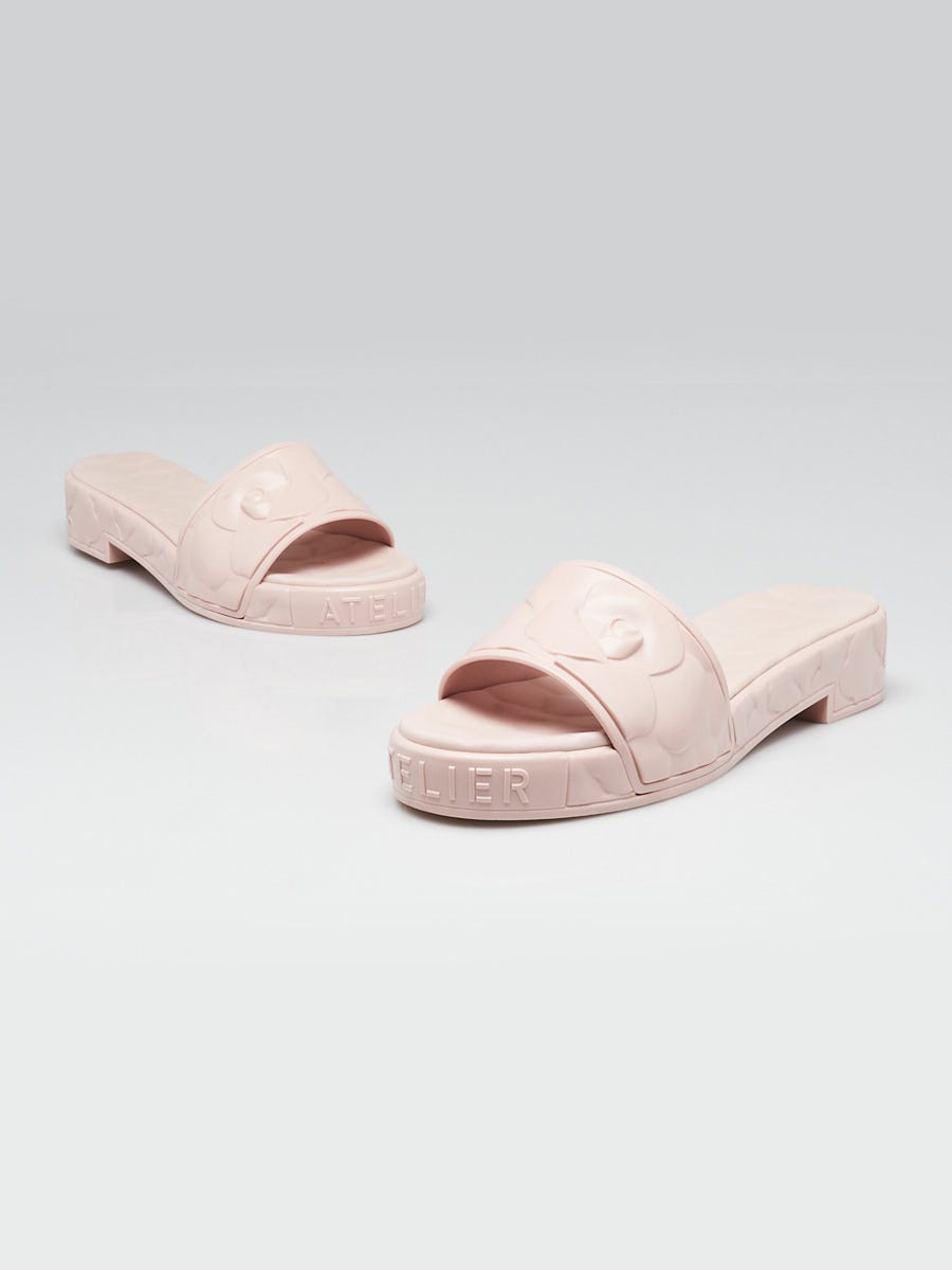 Valentino Pink Floral Embossed Rubber Platform Slide Sandals Size