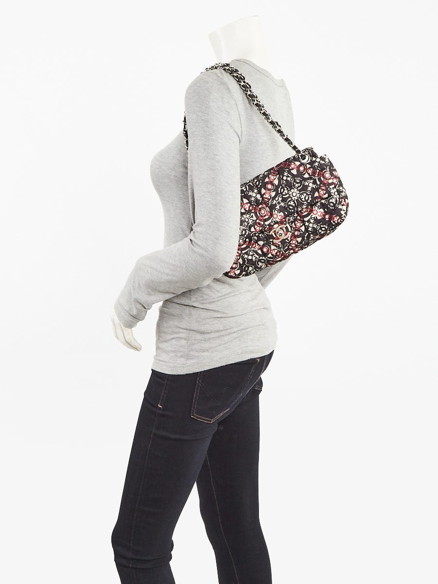 Chanel Black/White/Red Optic Coco Print Quilted Nylon Medium Single Flap Bag
