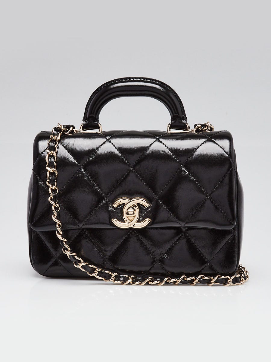 Chanel Black Quilted Shiny Lambskin Mini Coco Trip Flap Bag
