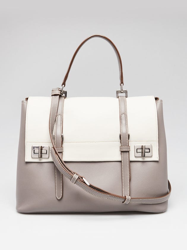 Prada Argilla/Talc City Sport Leather Top Handle Briefcase Bag BN2789