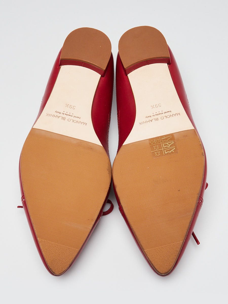 Manolo Blahnik Red/White Leather Bolu Flats Size 9/39.5