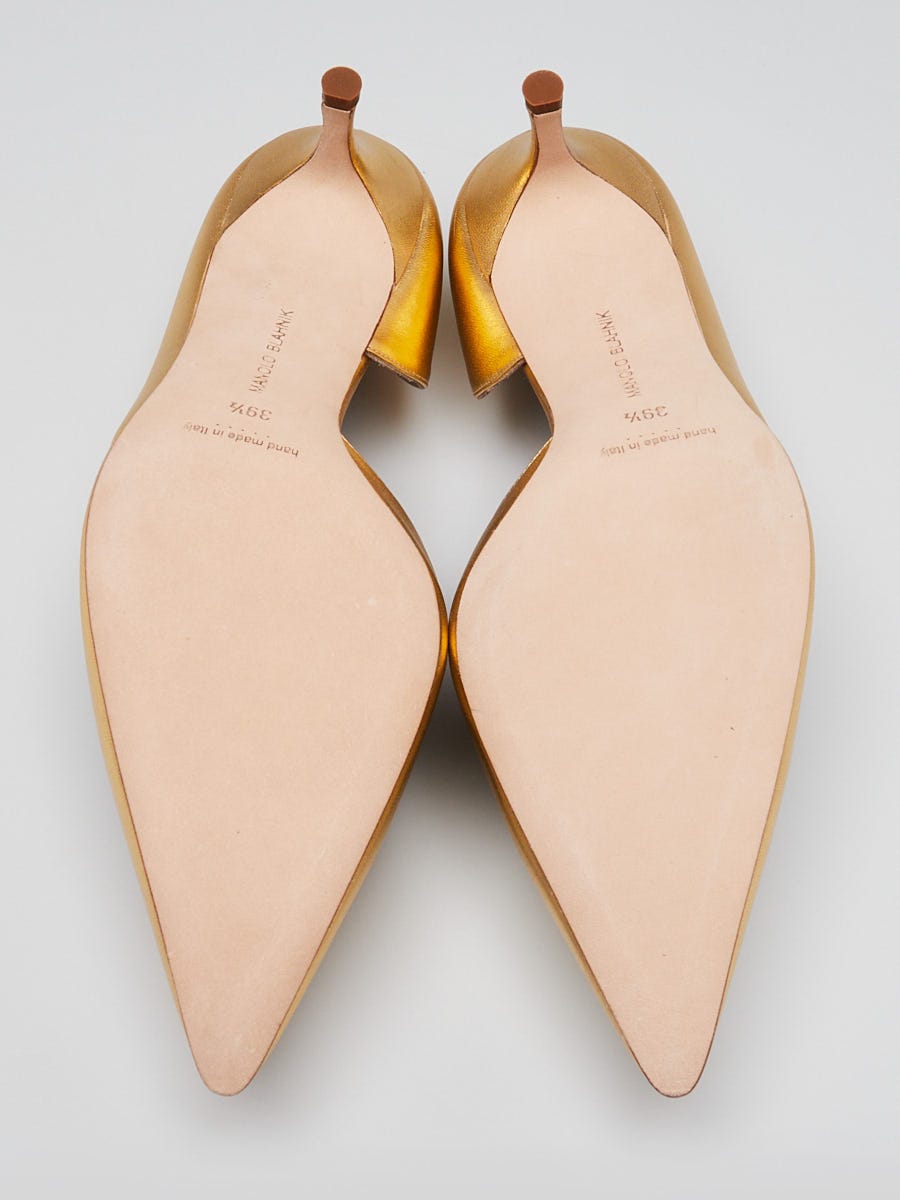 Manolo Blahnik Gold Patent Leather Pointed-Toe d'Orsay Pumps Size 9/39.5