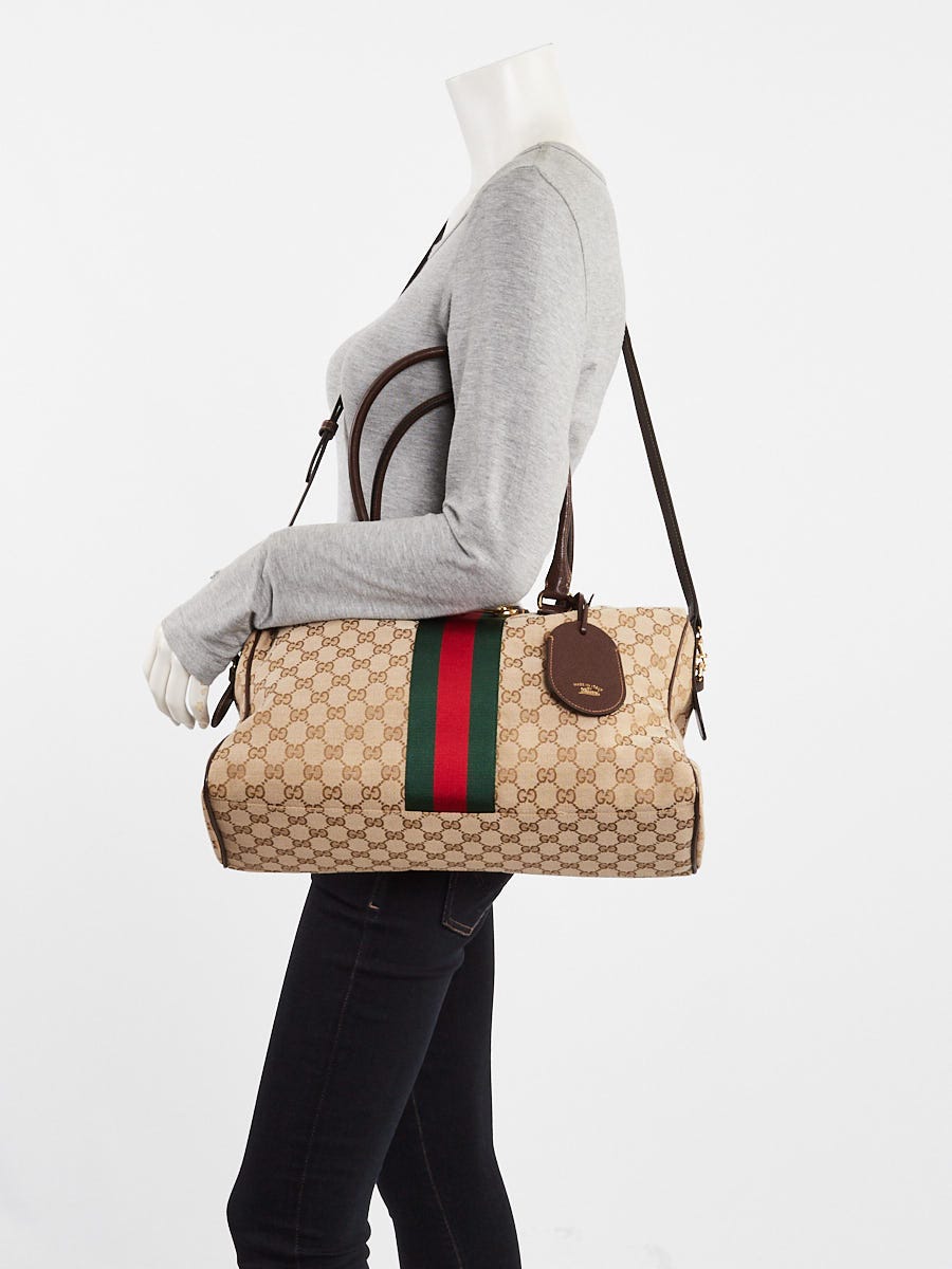 Gucci Beige/Brown GG Canvas Vintage Web Borsetto Large Boston Bag