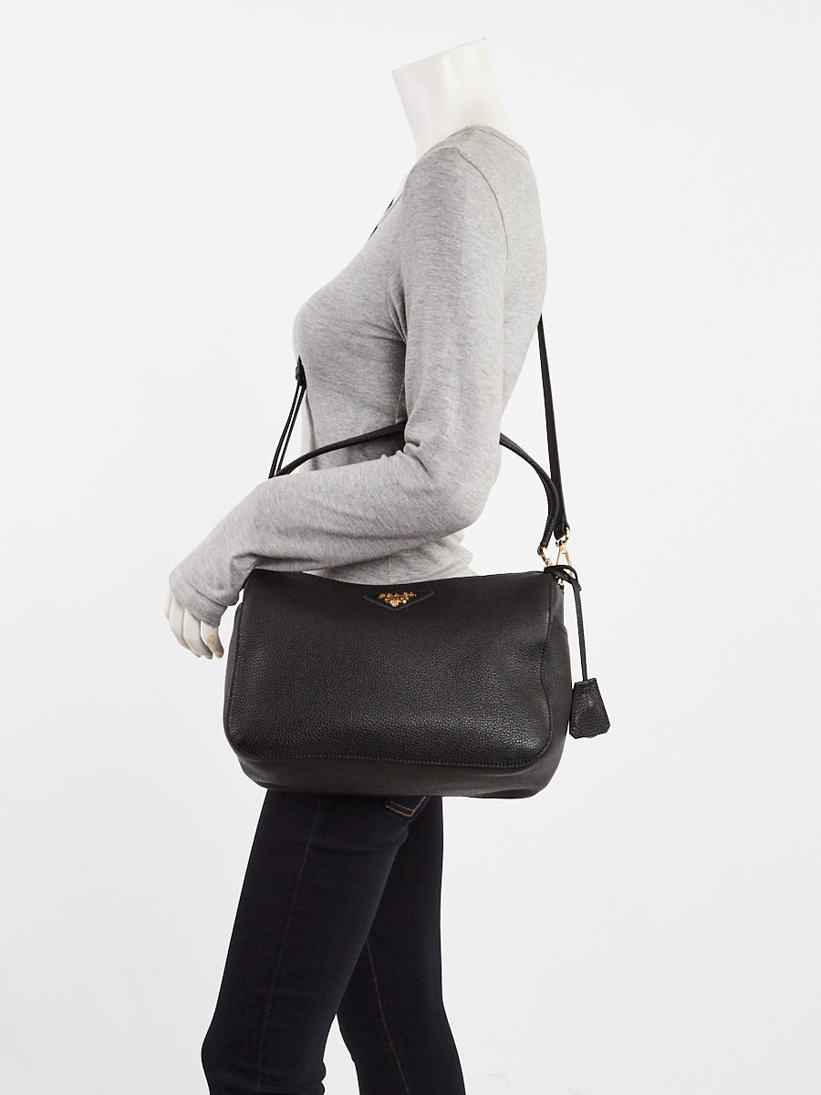 Prada Black Vitello Daino Soft Leather Medium Shoulder Bag 1BC283