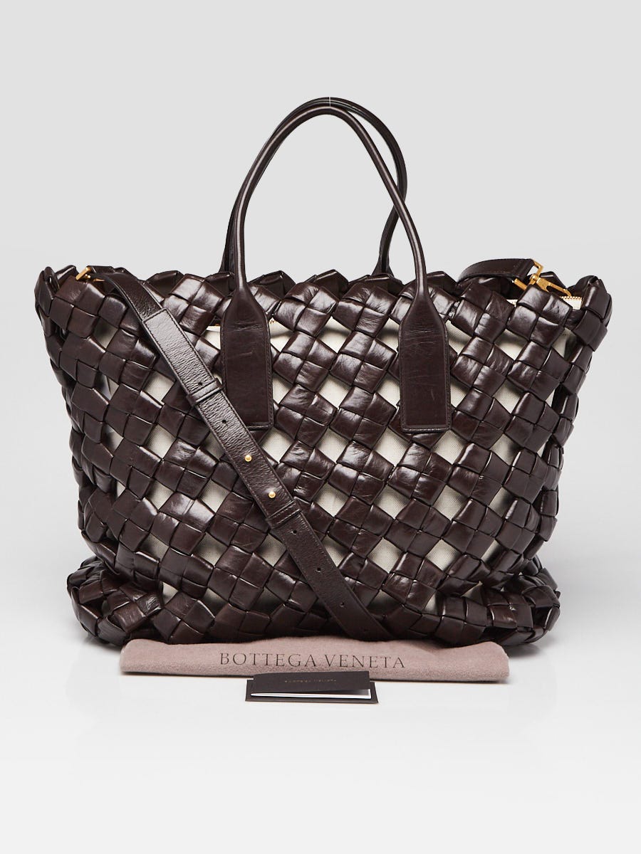 Bottega Veneta Fondent Brown Woven Leather Window Tote Bag