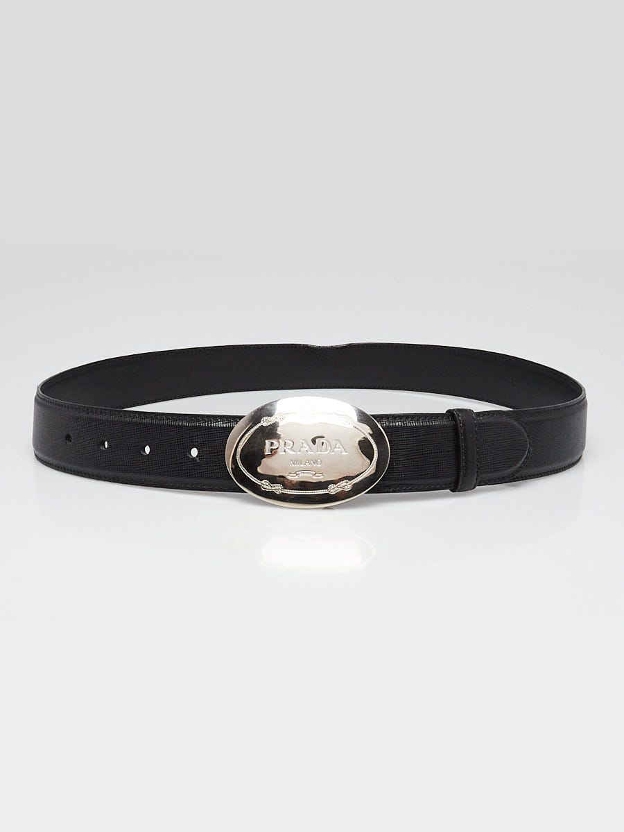 Prada Black Saffiano Leather Logo Belt Size 34/85 | Yoogi display picture 2