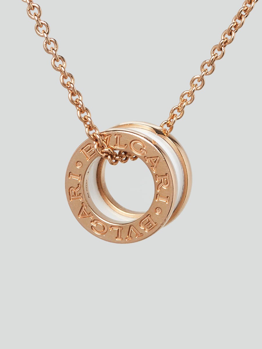 Bvlgari 18k Rose Gold and White Ceramic B.Zero1 Pendant Necklace