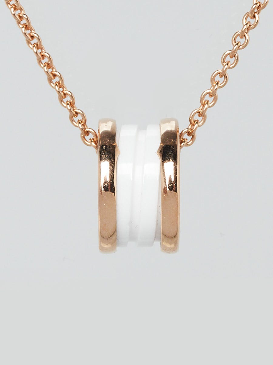 Bvlgari 18k Rose Gold and White Ceramic B.Zero1 Pendant Necklace