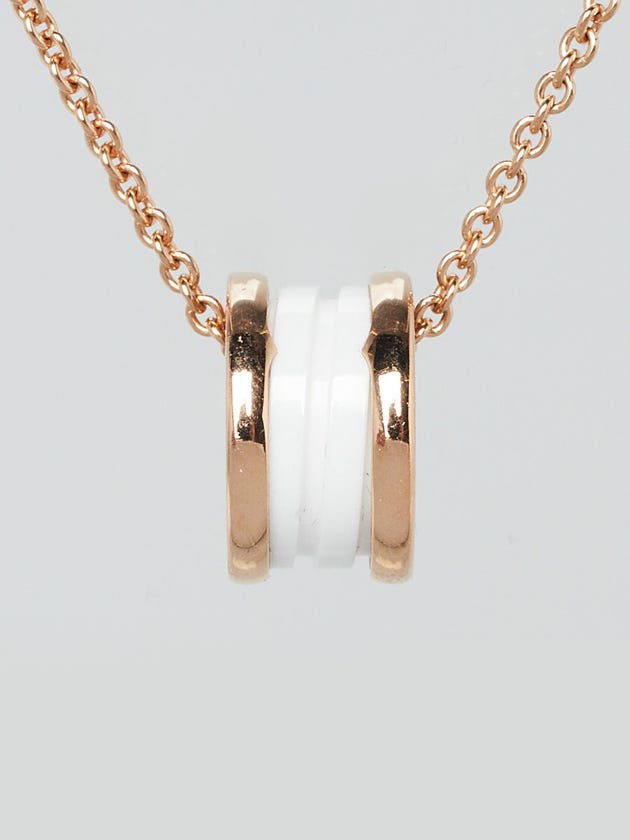 Bvlgari 18k Rose Gold and White Ceramic B.Zero1 Pendant Necklace