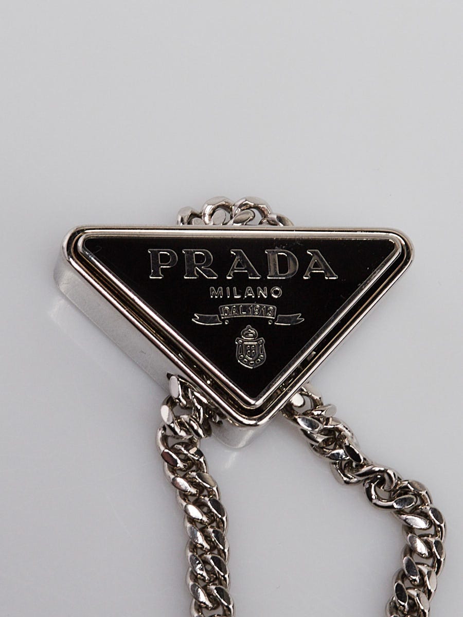 Prada Black Spazzolato Leather Maxi Triangle Logo Small Crossbody