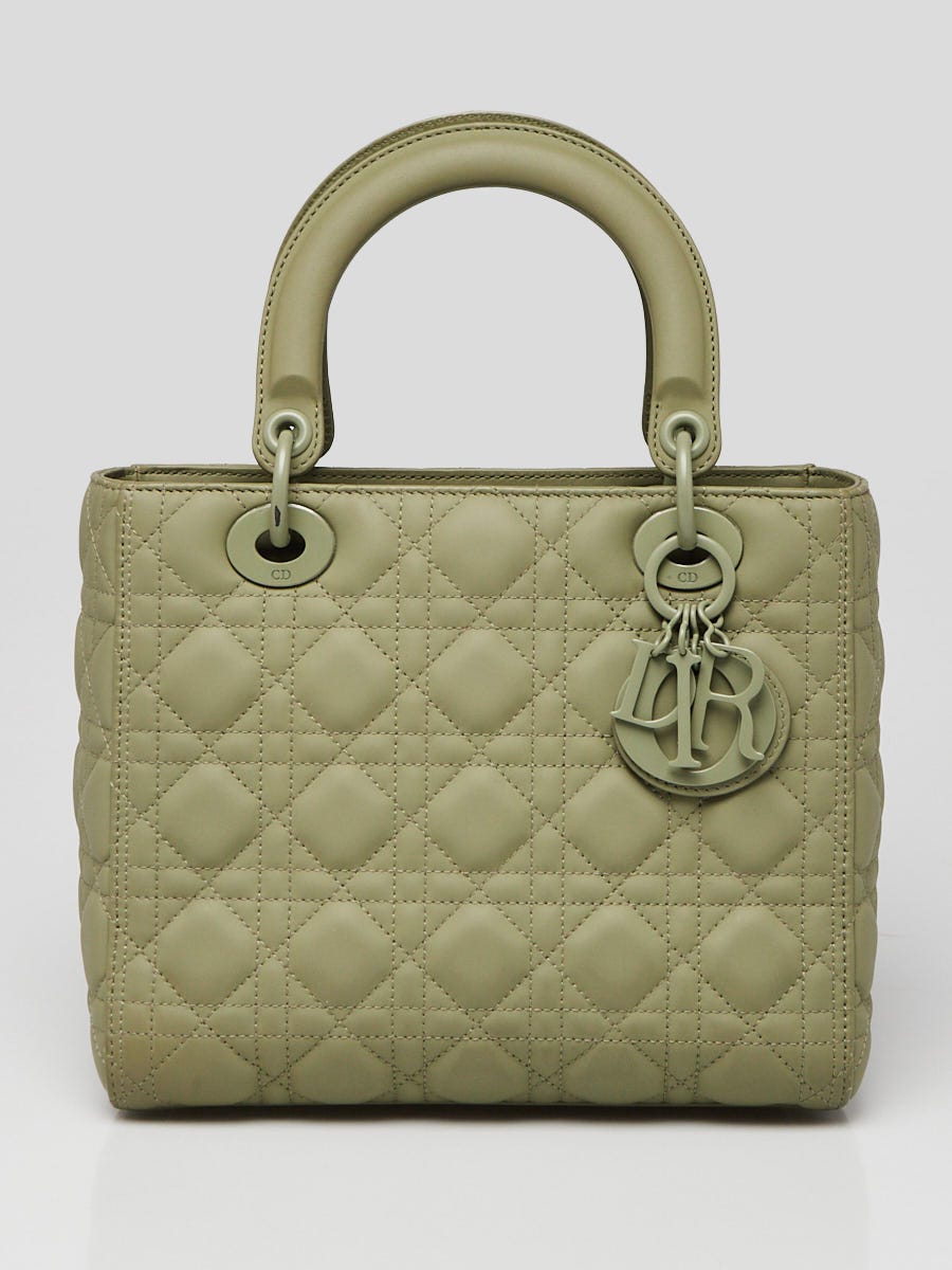 Christian Dior Green Cannage Quilted Matte Leather Medium Lady