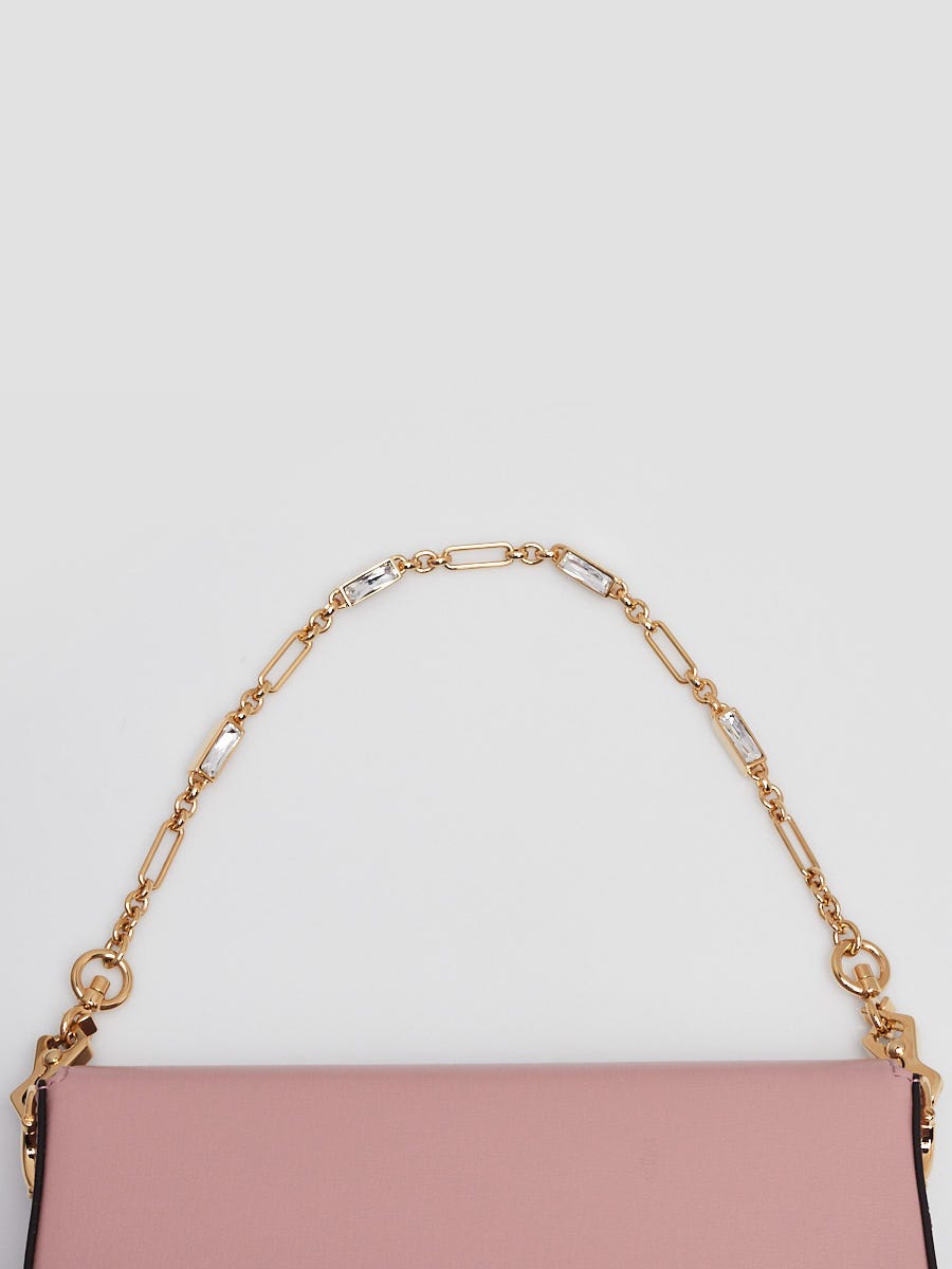 Gucci Dusty Rose Azalea Calfskin Crystal Small Horsebit 1955 Chain