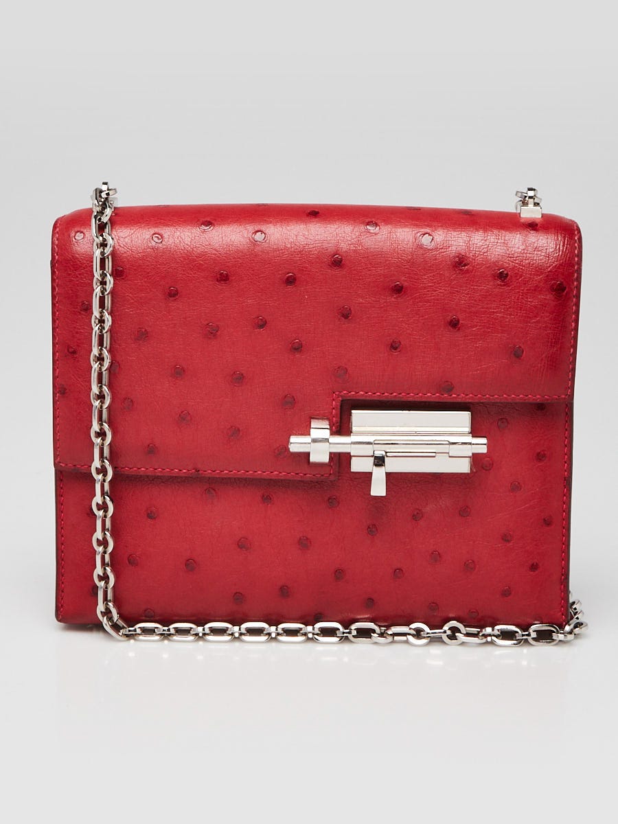 Hermes Rouge Vif Ostrich Palladium Plated Mini Verrou Bag