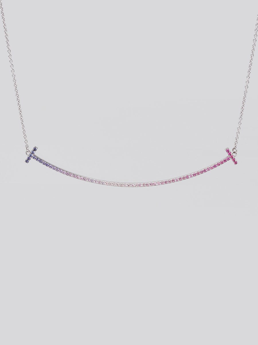 Tiffany & Co. 18k White Gold and Sapphire Tiffany T Large Smile