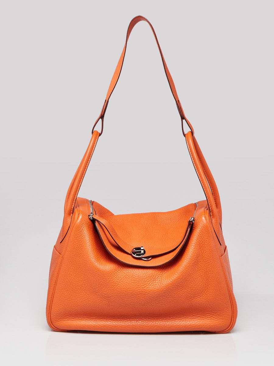 Hermes 34cm Orange Clemence Leather Palladium Plated Lindy Bag