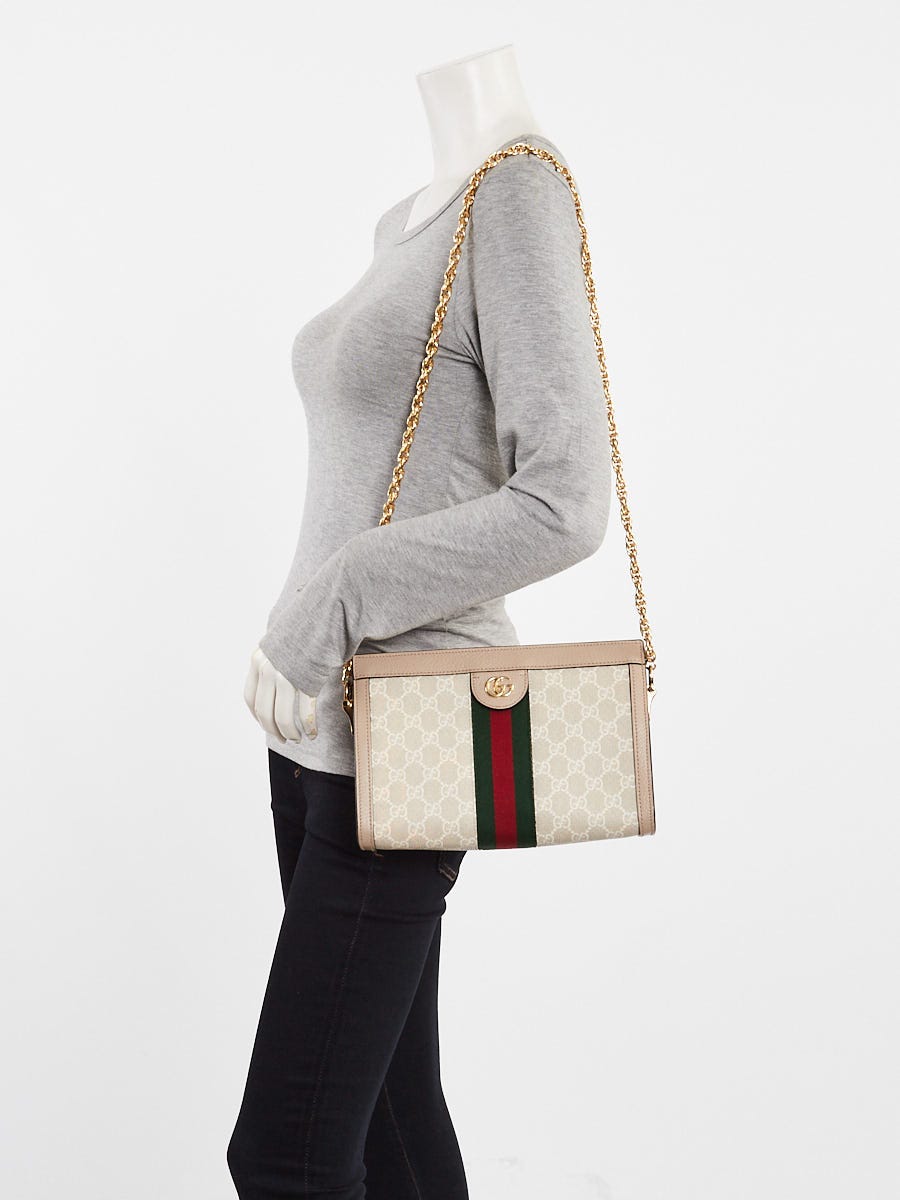 Gucci Beige/White Supreme GG Coated Canvas Vintage Web Ophidia Small Shoulder Bag