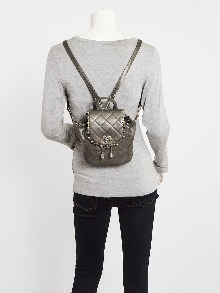 Chanel Dark Silver Quilted Leather Bubble Mini Backpack Bag