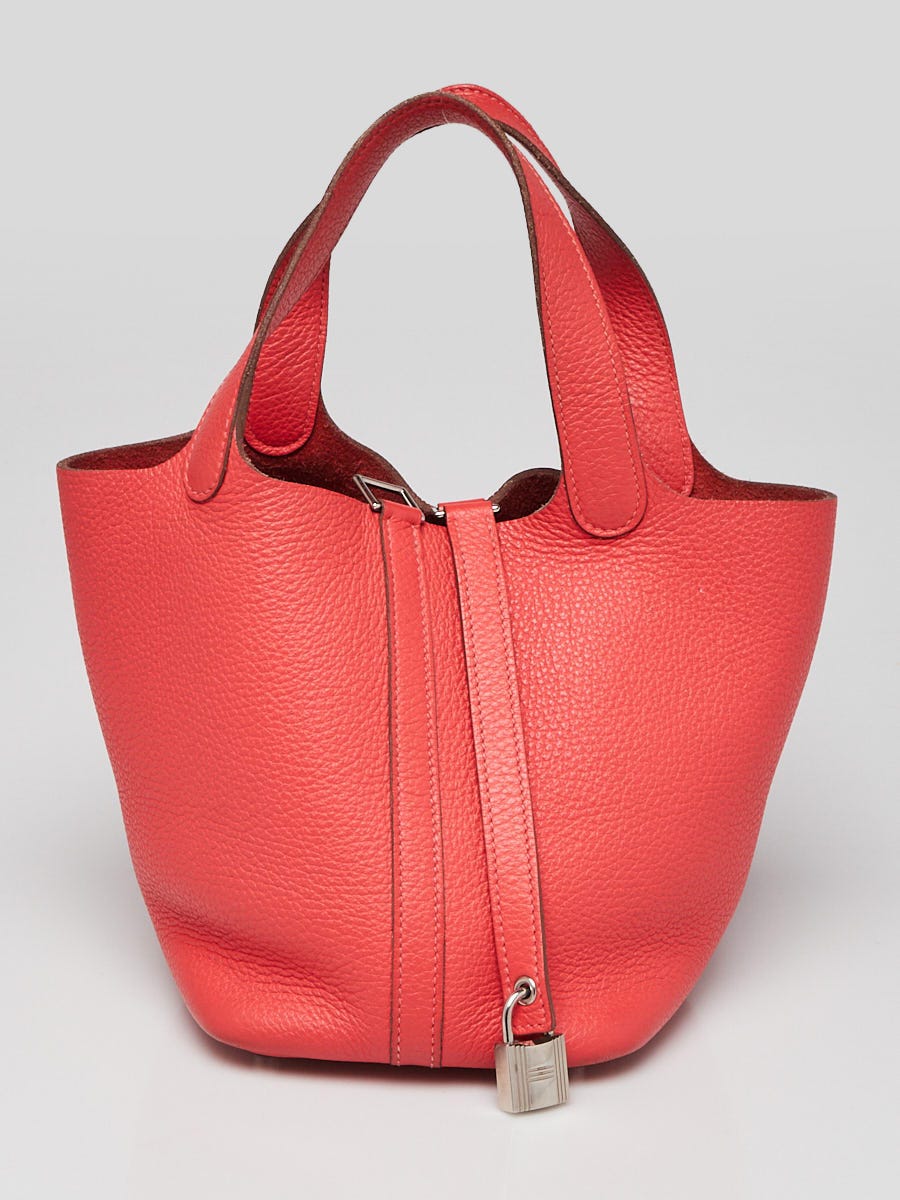 HERMES 花と蝶のラウンドプレート Hermes 18cm Rose Jaipur Clemence Leather Palladium Plated Picotin