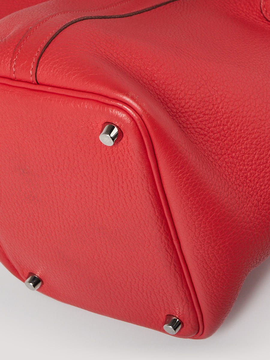 Hermes 18cm Rose Jaipur Clemence Leather Palladium Plated Picotin