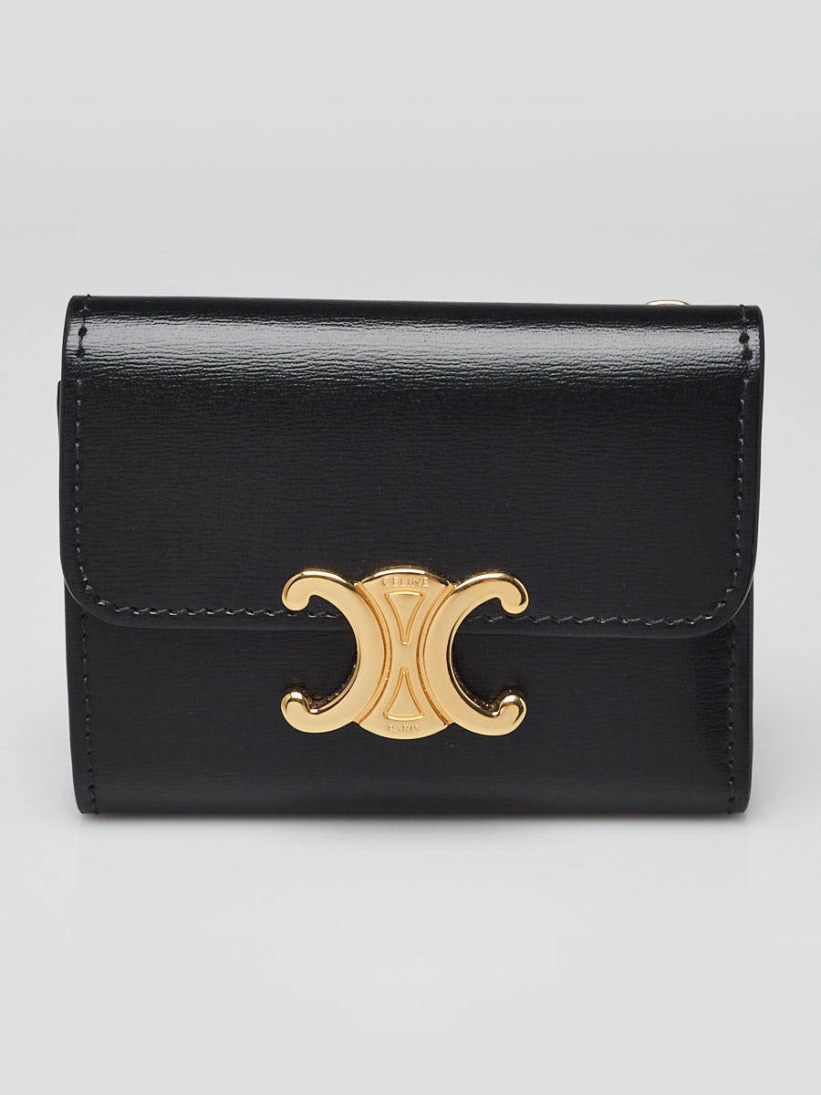 Celine Black Leather Triomphe Compact Wallet w/Coin Purse