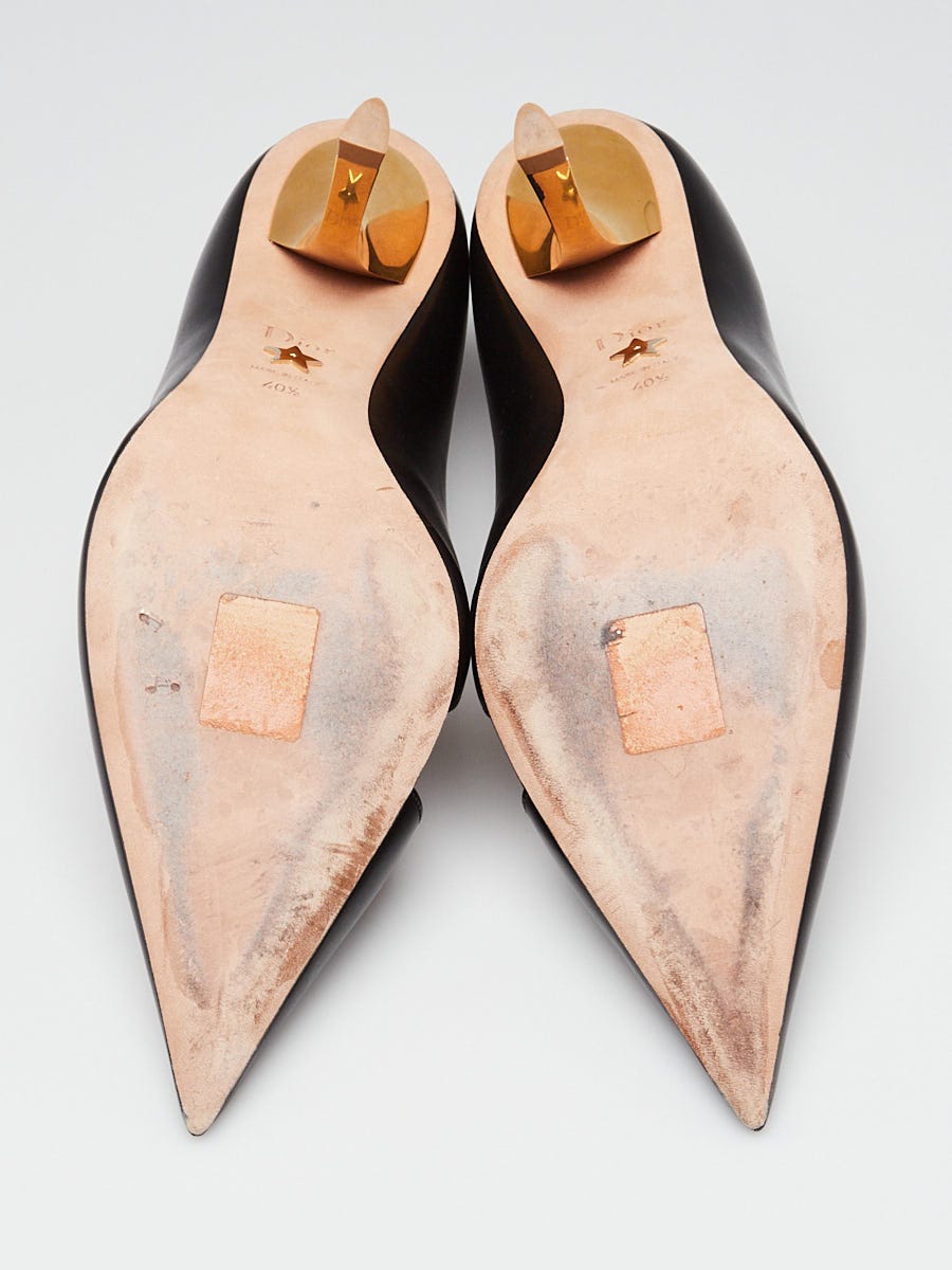 Christian Dior Black Leather D-Sculpture Pointed-Toe Pumps Size 10/40.5