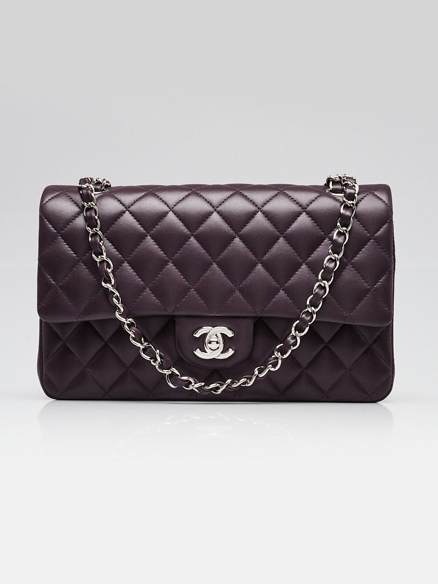 Chanel Dark Purple Quilted Lambskin Leather Classic Medium Double