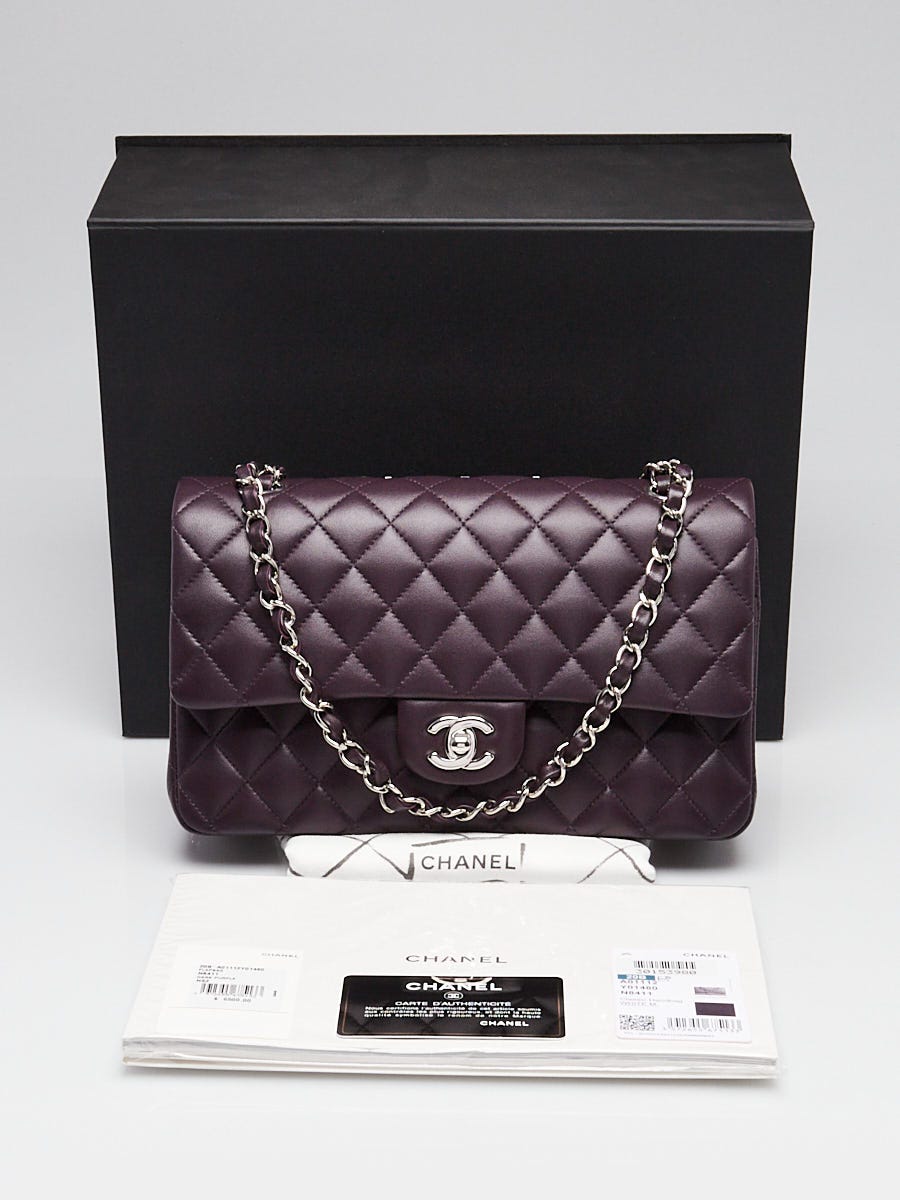 Chanel Dark Purple Quilted Lambskin Leather Classic Medium Double
