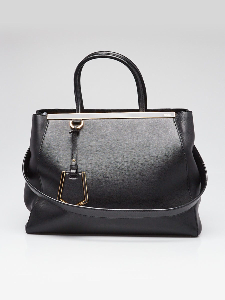 Fendi Black Vitello Leather Medium 2Jours Elite Tote Bag 8BH250