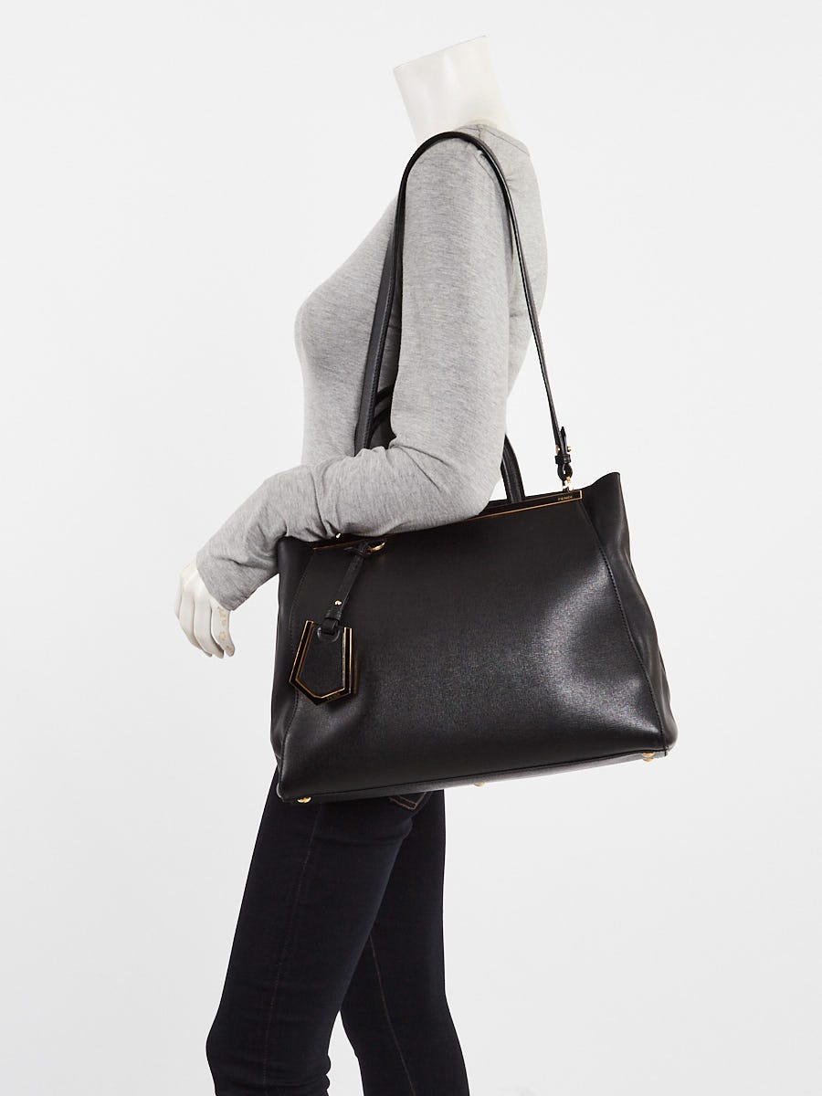 Fendi Black Vitello Leather Medium 2Jours Elite Tote Bag 8BH250