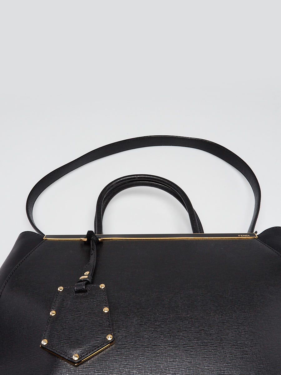 Fendi Black Vitello Leather Medium 2Jours Elite Tote Bag 8BH250