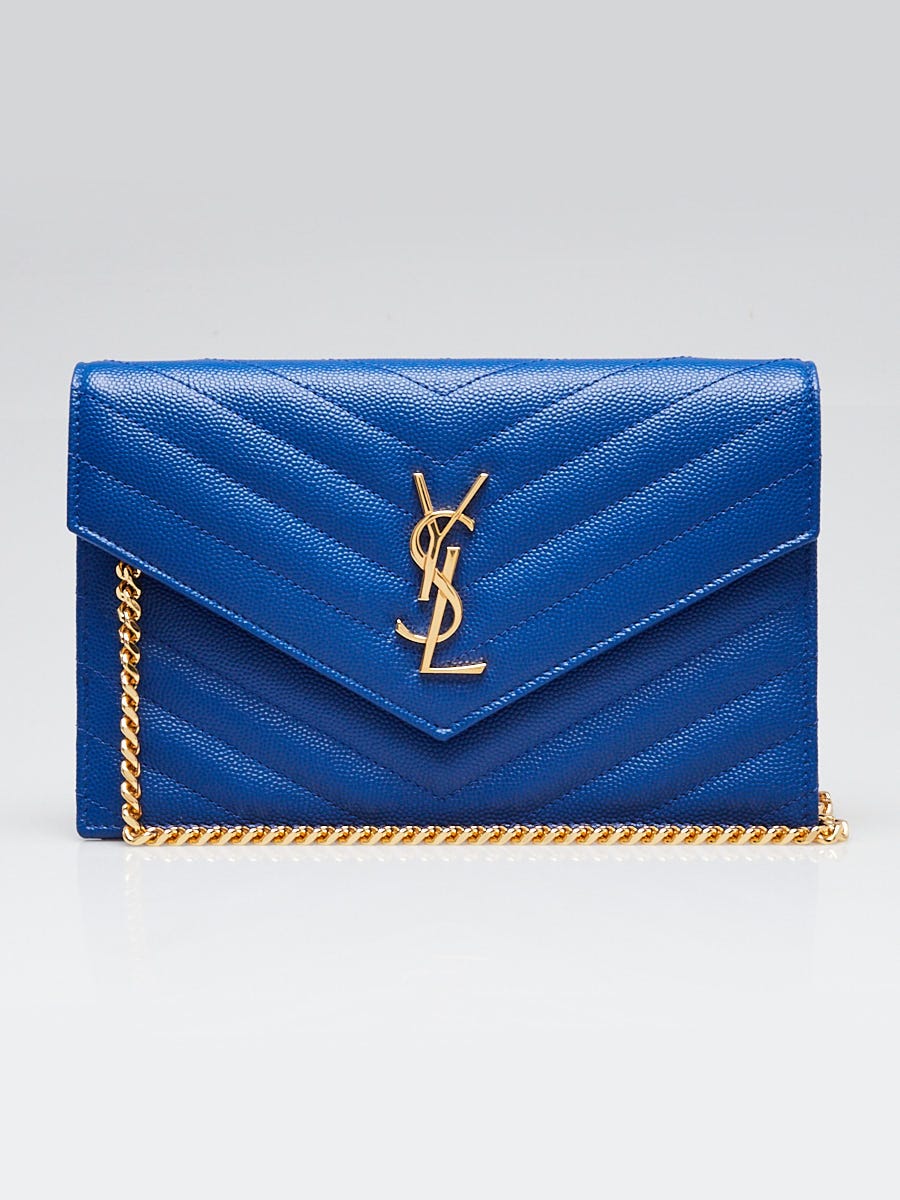 Yves Saint Laurent Blue Grained Leather Envelope Small Wallet on