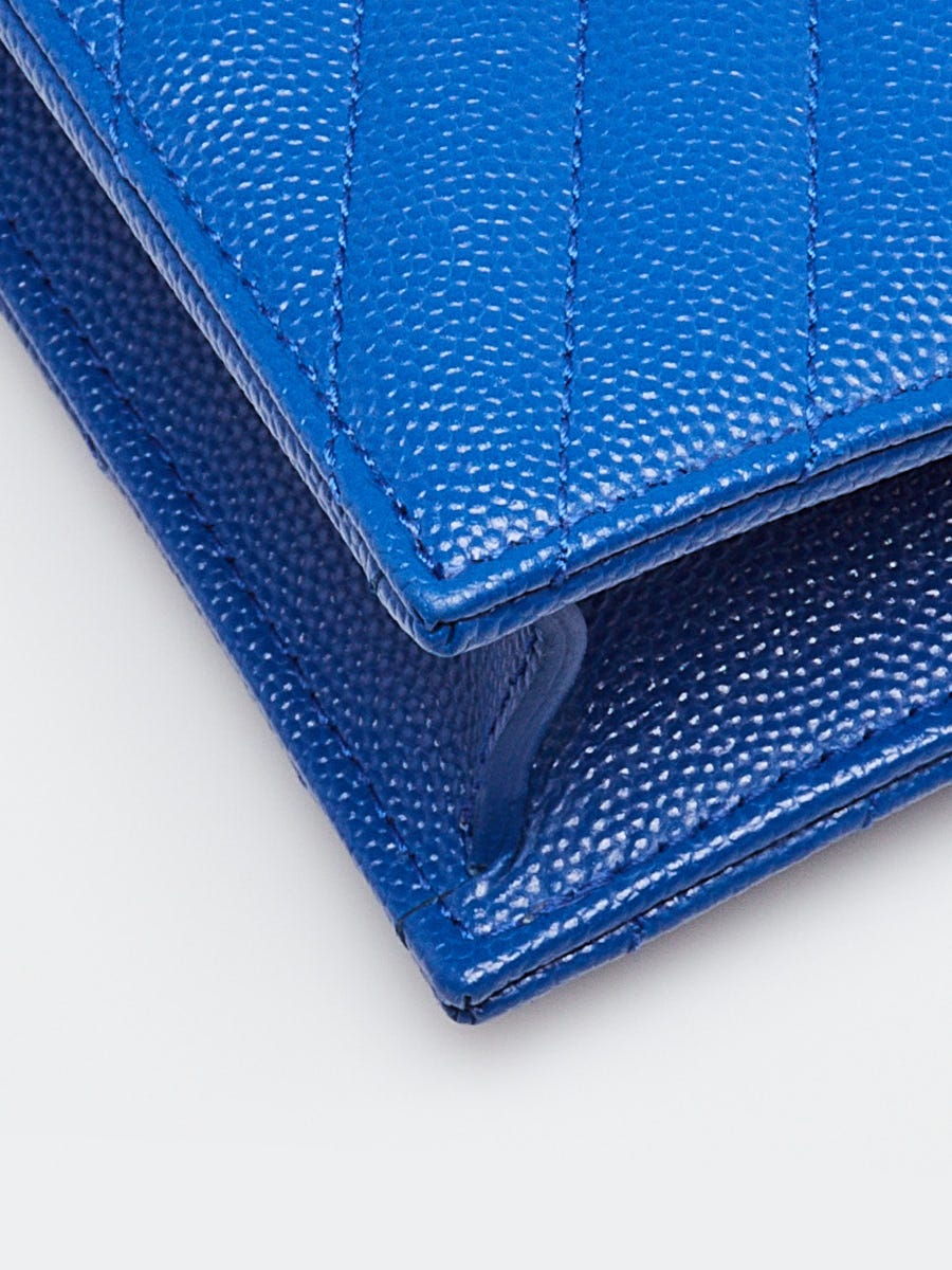 Yves Saint Laurent Blue Grained Leather Envelope Small Wallet on