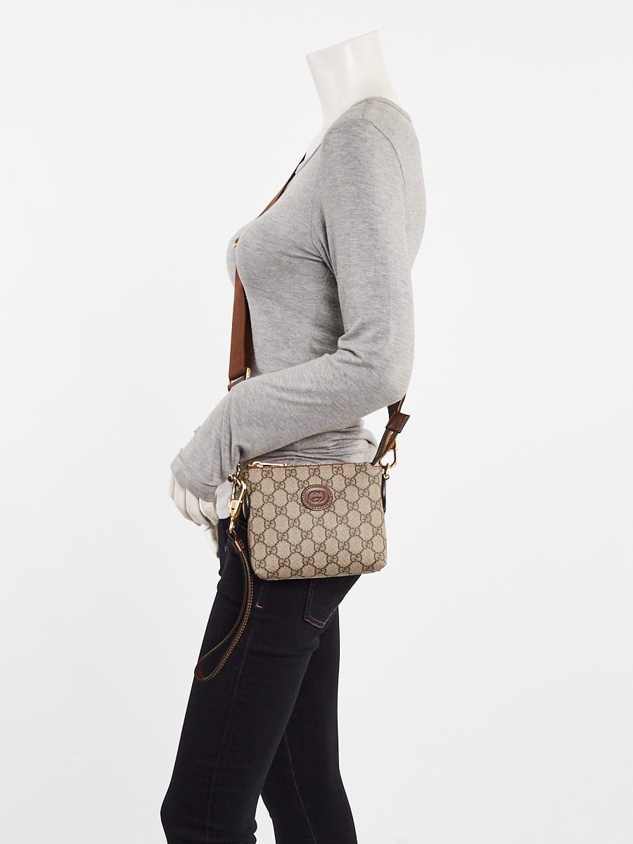Gucci Beige/Ebony GG Coated Canvas/Leather Mini Wristlet Crossbody Bag