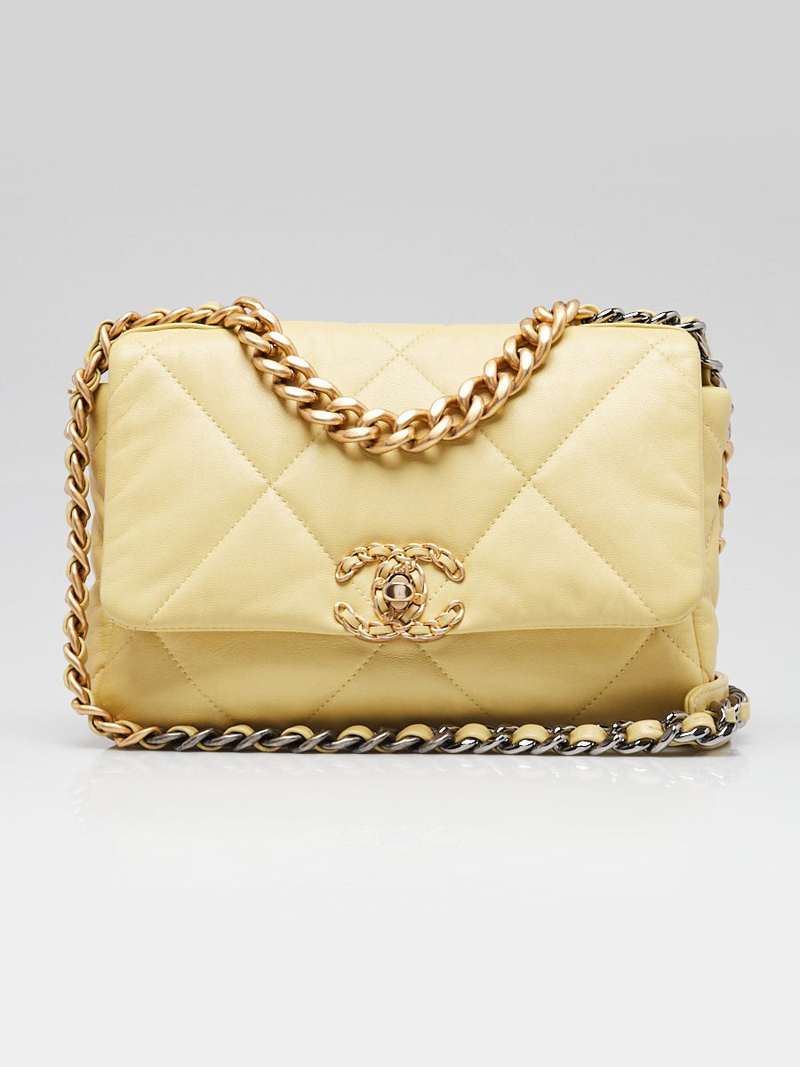 Chanel Yellow Quilted Goatskin Leather Small Chanel 19 Flap Bag