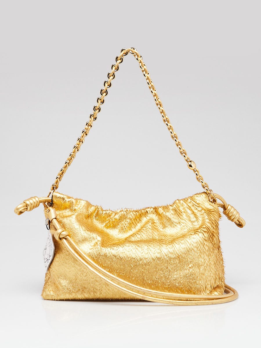 LOEWE クロワッサン　ボディバッグ 斜めがけ　マットゴールド　新品同様 Loewe Metallic Gold Leather Fringe Flamenco Shoulder Bag | Yoogi's