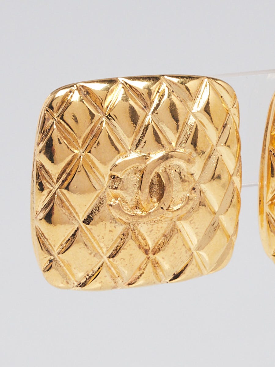 Chanel Goldtone Quilted CC Square Clip On Earrings