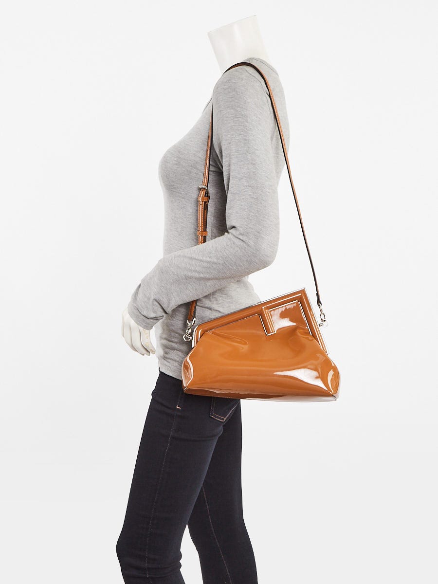 Fendi Brown Patent Leather Midi First Bag - 8BP137 | Yoogi's Closet