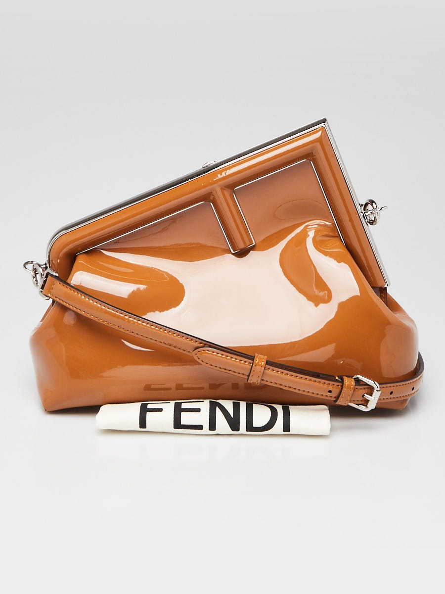 Fendi Brown Patent Leather Midi First Bag - 8BP137 | Yoogi's Closet