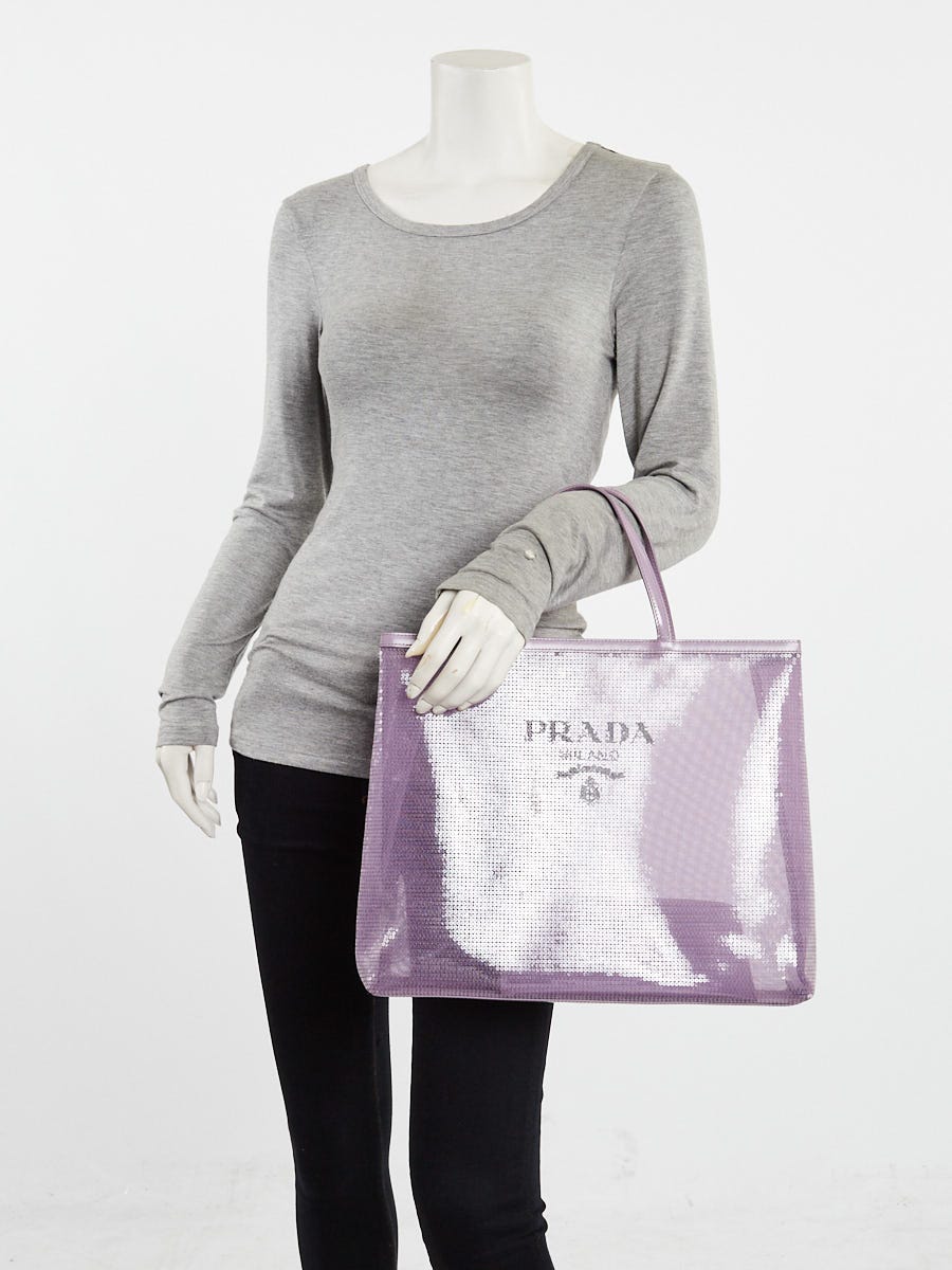 Prada Purple Sequin Mesh and Leather Tote Bag