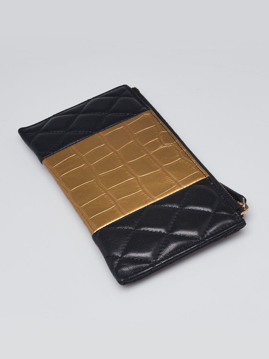 Chanel Black/Gold Metallic Crocodile Embossed Quilted Reissue Card