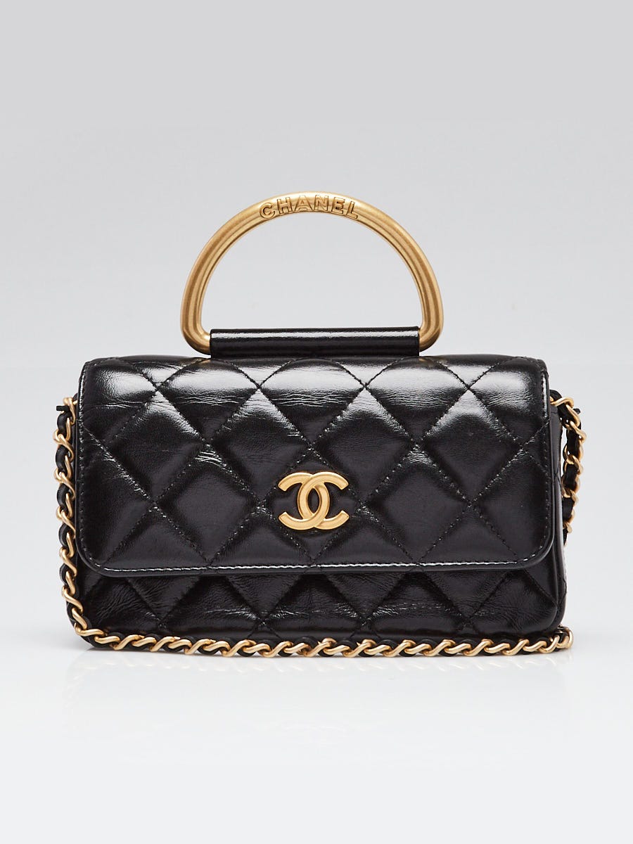 Chanel Black Quilted Lambskin Leather Top Handle Flap Phone Holder