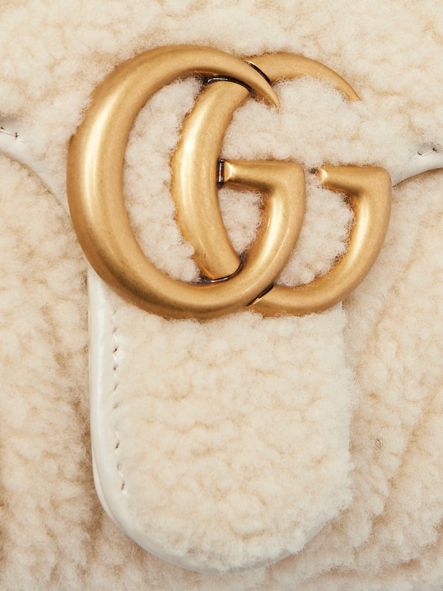 Gucci White Shearling GG Marmont Small Shoulder Bag | Yoogi's Closet