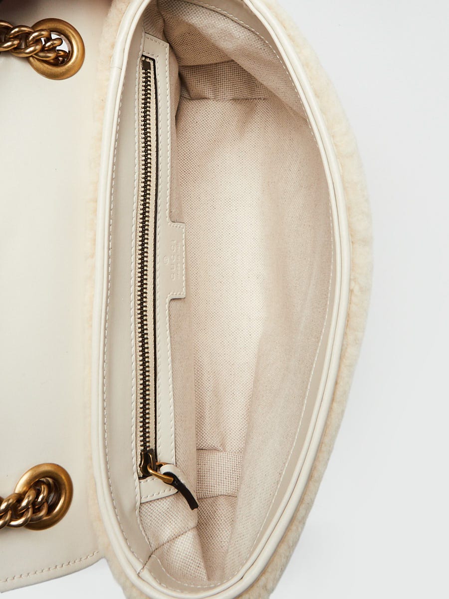 Gucci White Shearling GG Marmont Small Shoulder Bag | Yoogi's Closet
