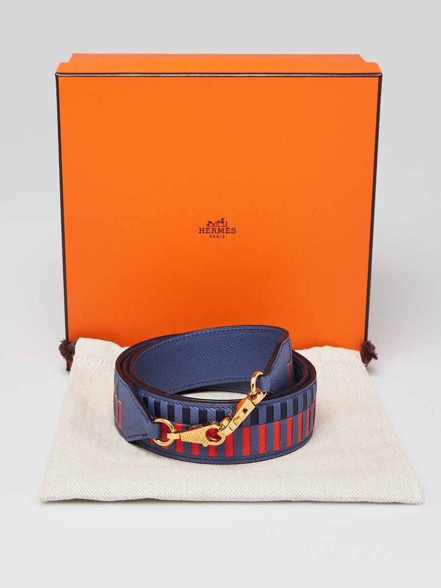 Hermes 40mm Bleu Abysse/Bleu Agate/Capucine Epson Leather Hexagone Tressage Shoulder Strap