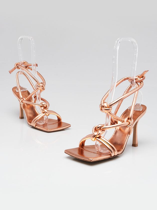 Bottega Veneta Gold Peach Metallic Leather Knotted Sandals Size 7/37.5