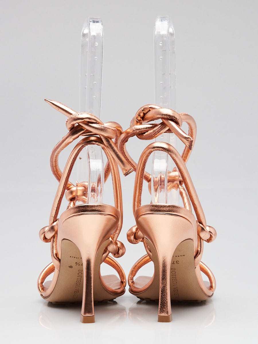 Bottega Veneta Gold Peach Metallic Leather Knotted Sandals Size 7